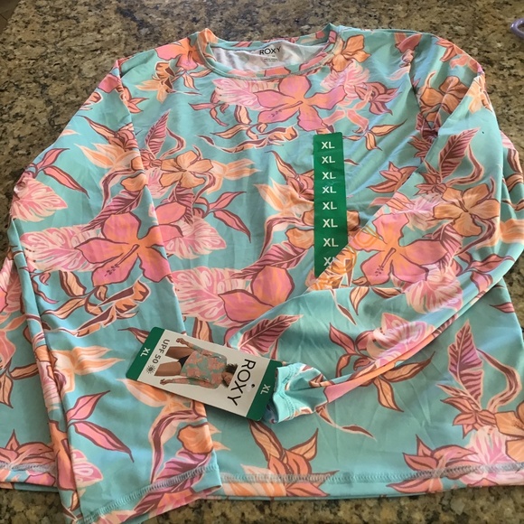 Roxy Women’s Rash Guard Floral Long Sleeve Swim UPF 50 Shirt - Picture 1 of 5